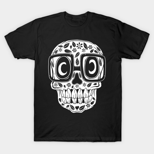 Skull Head Halloween Doodle White T-Shirt by Scriptnbones